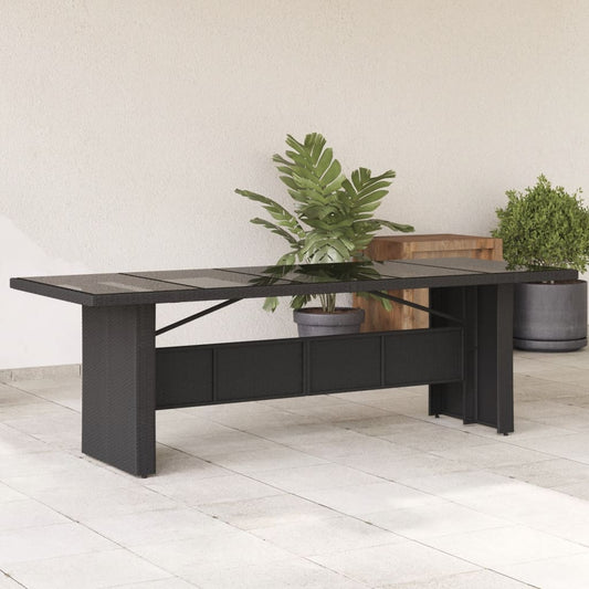 Zahradní stůl se skleněnou deskou černý 240x90x75 cm polyratan