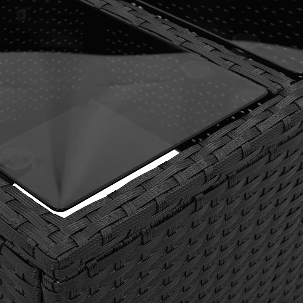 Zahradní Stolek Se Skleněnou Deskou Černý 55X55X37 Cm Polyratan