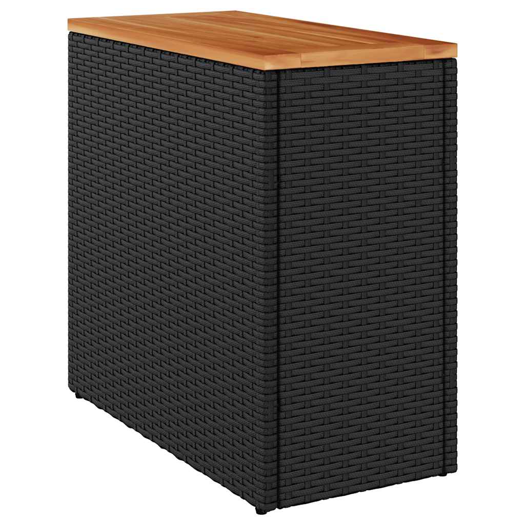 Zahradní Odkládací Stolek S Dřevěnou Deskou Černý 58 X 27,5 X 55 Cm Polyratan
