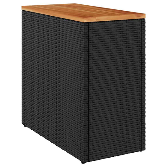 Zahradní Odkládací Stolek S Dřevěnou Deskou Černý 58 X 27,5 X 55 Cm Polyratan