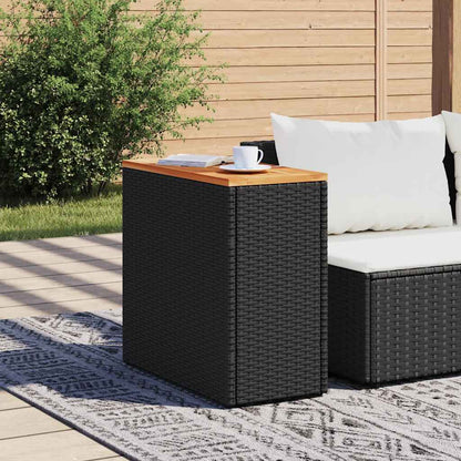 Zahradní Odkládací Stolek S Dřevěnou Deskou Černý 58 X 27,5 X 55 Cm Polyratan
