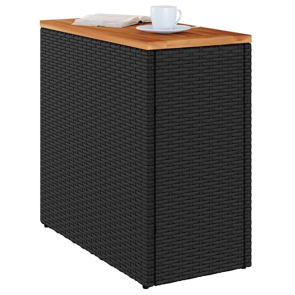 Zahradní Odkládací Stolek S Dřevěnou Deskou Černý 58 X 27,5 X 55 Cm Polyratan