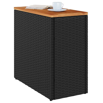 Zahradní Odkládací Stolek S Dřevěnou Deskou Černý 58 X 27,5 X 55 Cm Polyratan