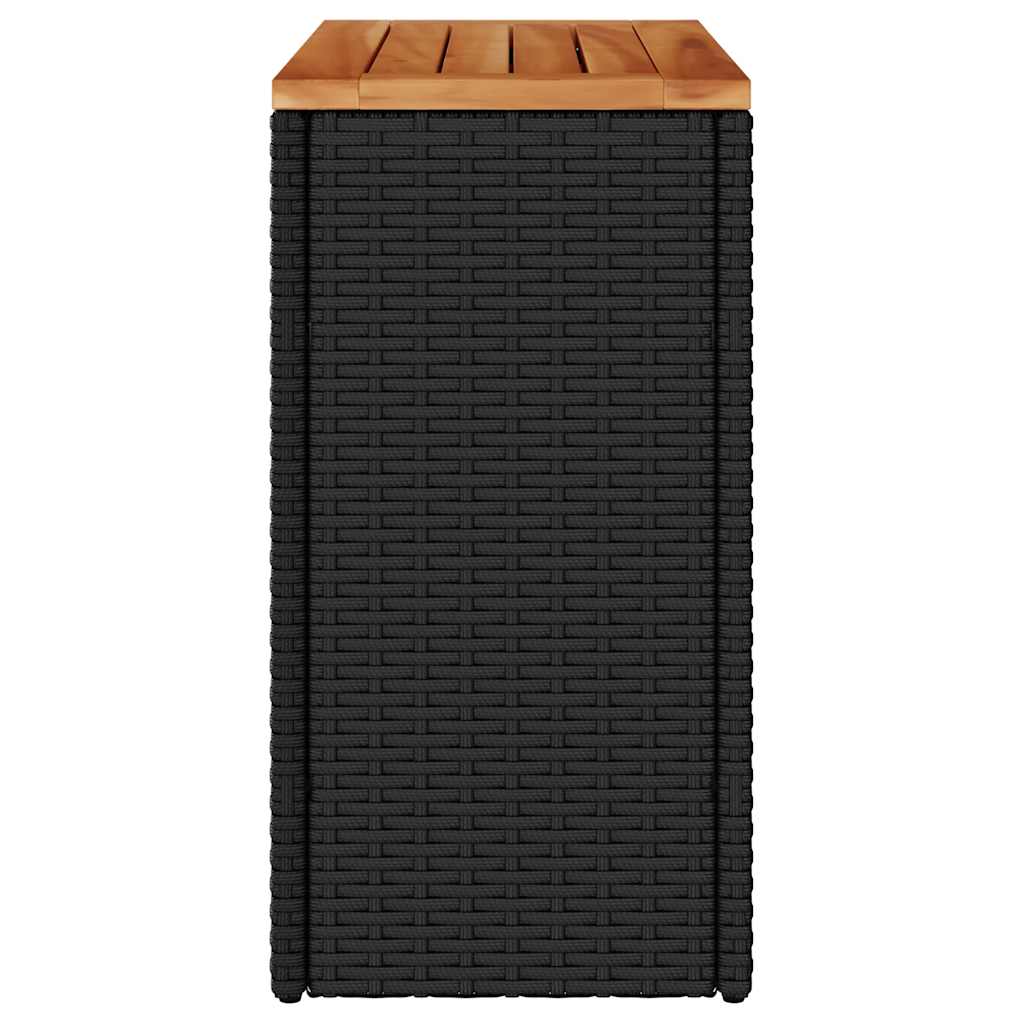 Zahradní Odkládací Stolek S Dřevěnou Deskou Černý 58 X 27,5 X 55 Cm Polyratan