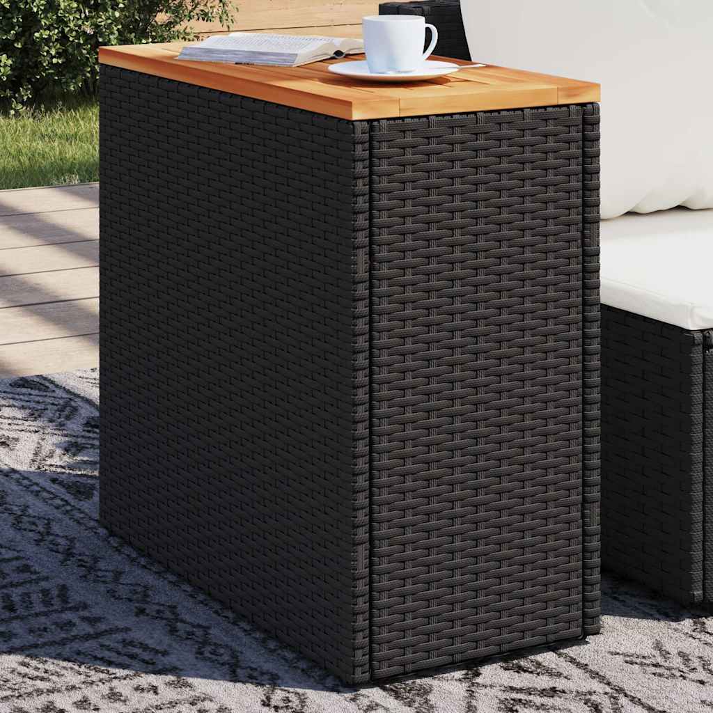 Zahradní Odkládací Stolek S Dřevěnou Deskou Černý 58 X 27,5 X 55 Cm Polyratan