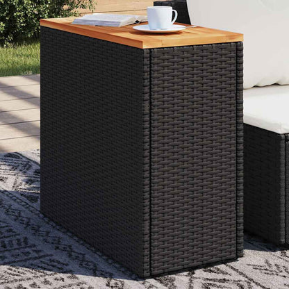 Zahradní Odkládací Stolek S Dřevěnou Deskou Černý 58 X 27,5 X 55 Cm Polyratan