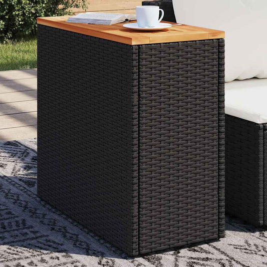 Zahradní Odkládací Stolek S Dřevěnou Deskou Černý 58 X 27,5 X 55 Cm Polyratan