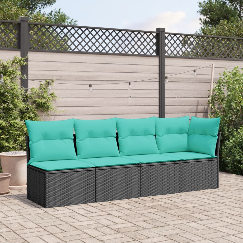 Zahradní Pohovka S Poduškami 4Místná Černá Polyratan