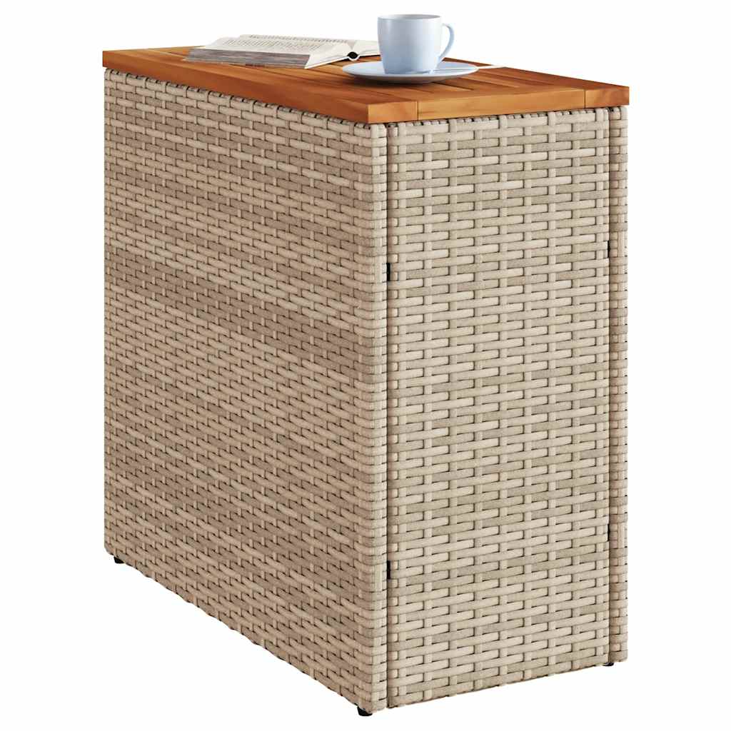 Zahradní Stolek S Dřevěnou Deskou Béžový 58X27,5X55Cm Polyratan