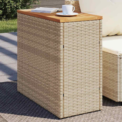 Zahradní Stolek S Dřevěnou Deskou Béžový 58X27,5X55Cm Polyratan
