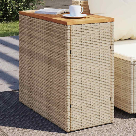Zahradní Stolek S Dřevěnou Deskou Béžový 58X27,5X55Cm Polyratan