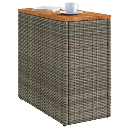 Zahradní Stolek S Dřevěnou Deskou Šedý 58X27,5X55 Cm Polyratan