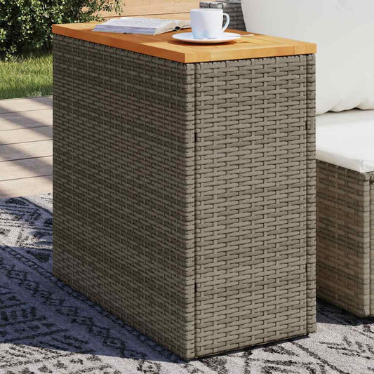 Zahradní Stolek S Dřevěnou Deskou Šedý 58X27,5X55 Cm Polyratan