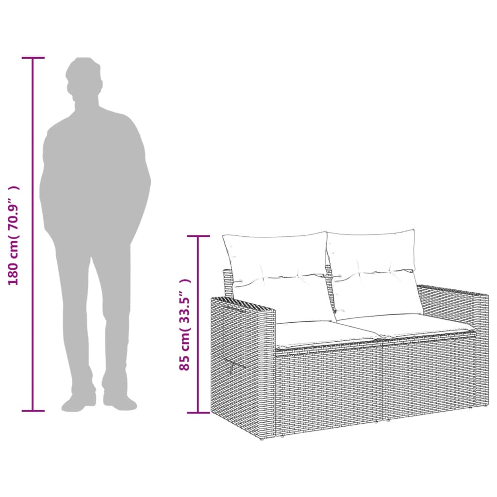 Zahradní Pohovka S Polštáři Pro 2 Osoby Hnědá Polyratan