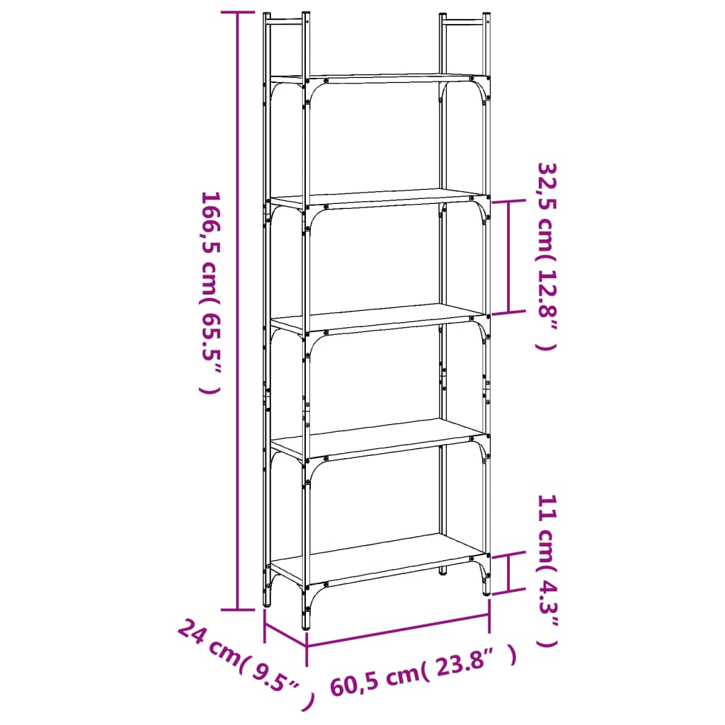Knihovna S 5 Policemi Černá 60,5X24X166,5 Cm Kompozitní Dřevo