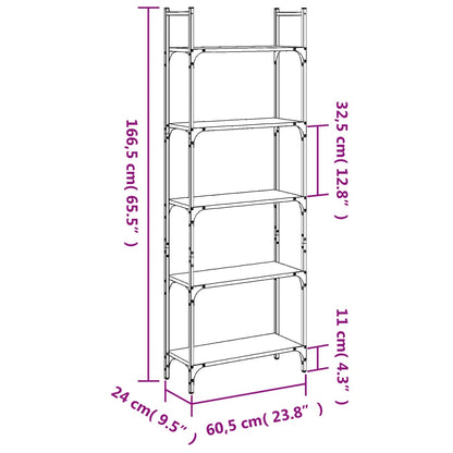 Knihovna S 5 Policemi Černá 60,5X24X166,5 Cm Kompozitní Dřevo