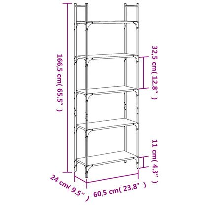 Knihovna S 5 Policemi Kouřový Dub 60,5 X 24 X 166,5 Cm Kompozit
