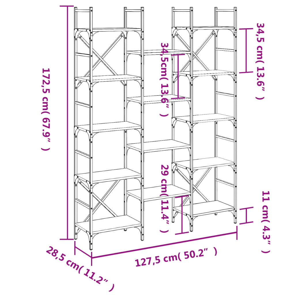 Knihovna 127,5 X 28,5 X 172,5 Cm Kompozitní Dřevo Hnědý Dub