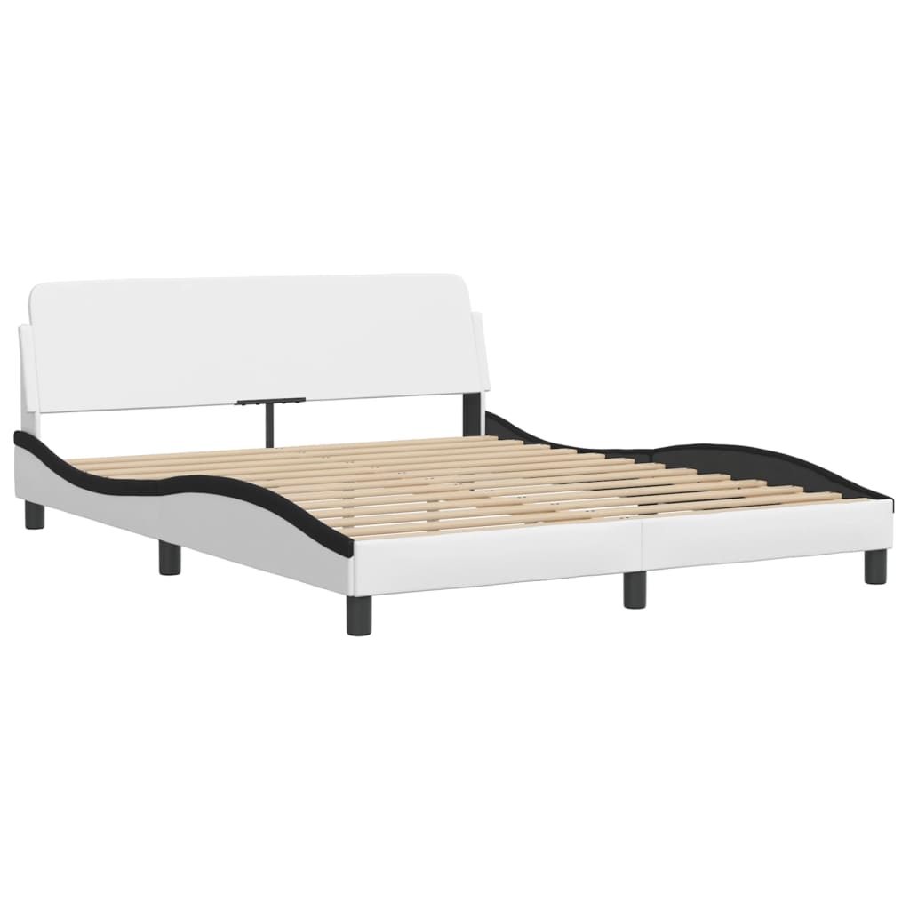 Rám Postele S Čelem Bílý A Černý 160 X 200 Cm Umělá Kůže