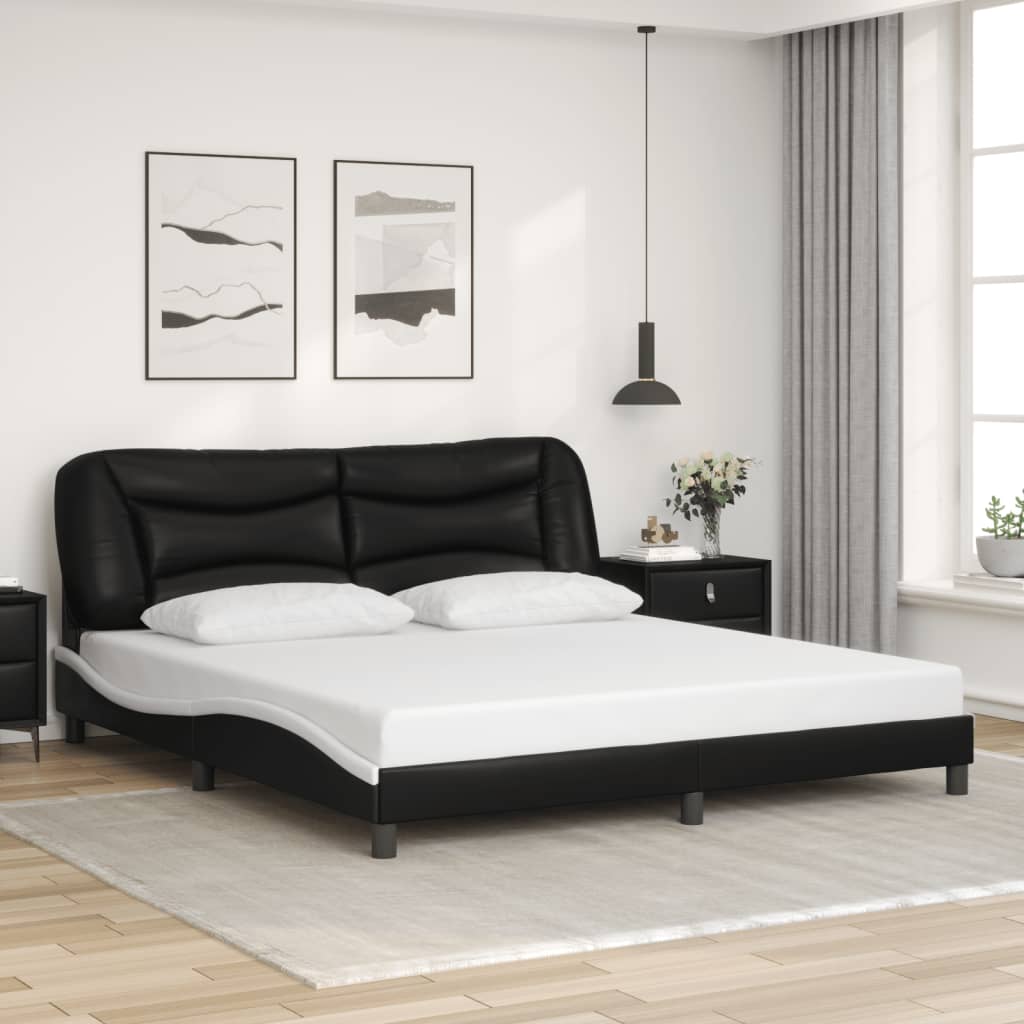 Rám Postele Bez Matrace Hvar Černý A Bílý 180 X 200 Cm Umělá Kůže