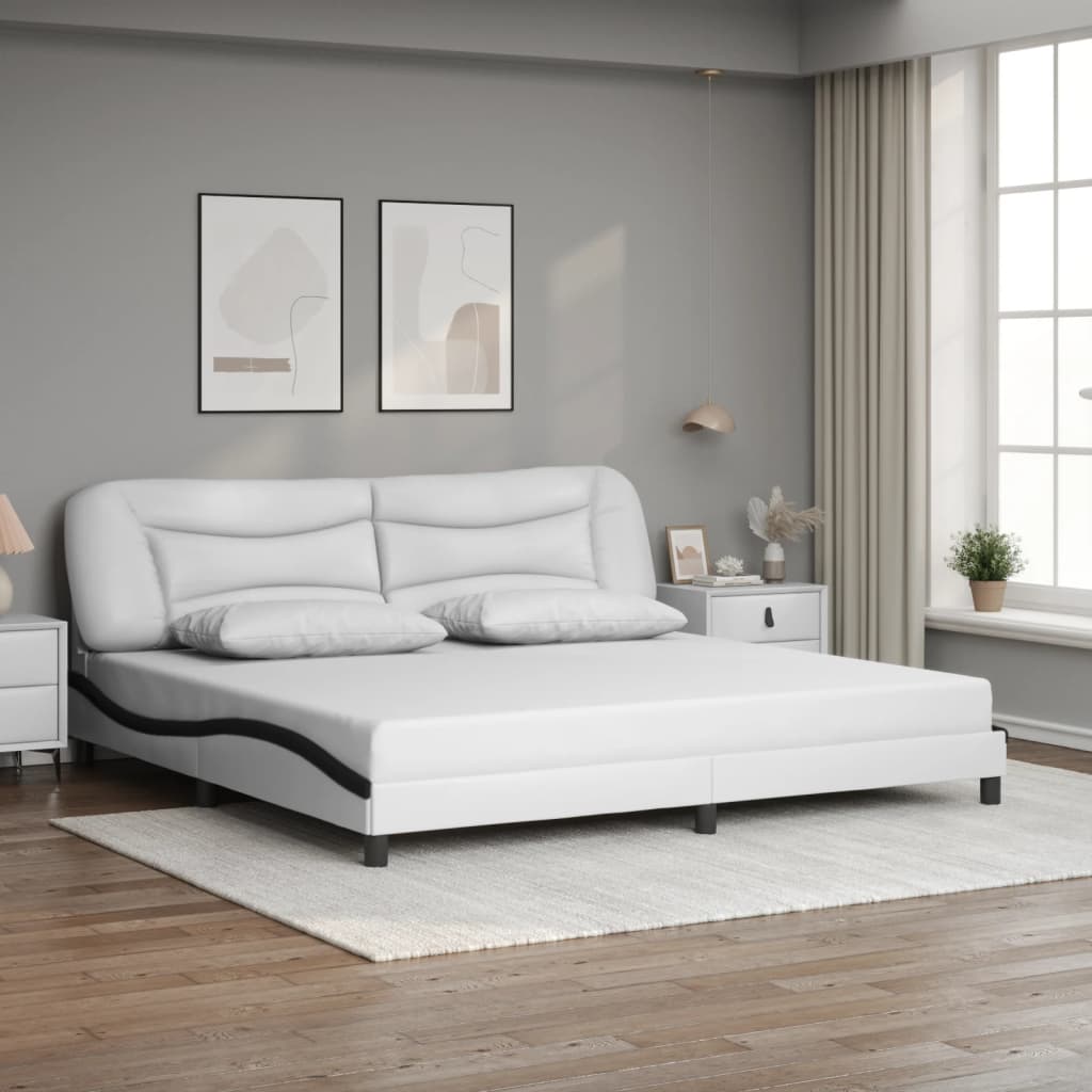 Rám Postele Bez Matrace Hvar Bílý A Černý 200 X 200 Cm Umělá Kůže