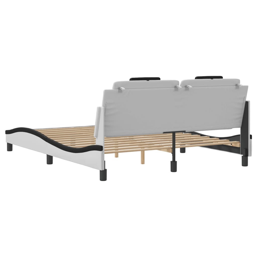 Rám Postele S Čelem Bílý A Černý 160 X 200 Cm Umělá Kůže