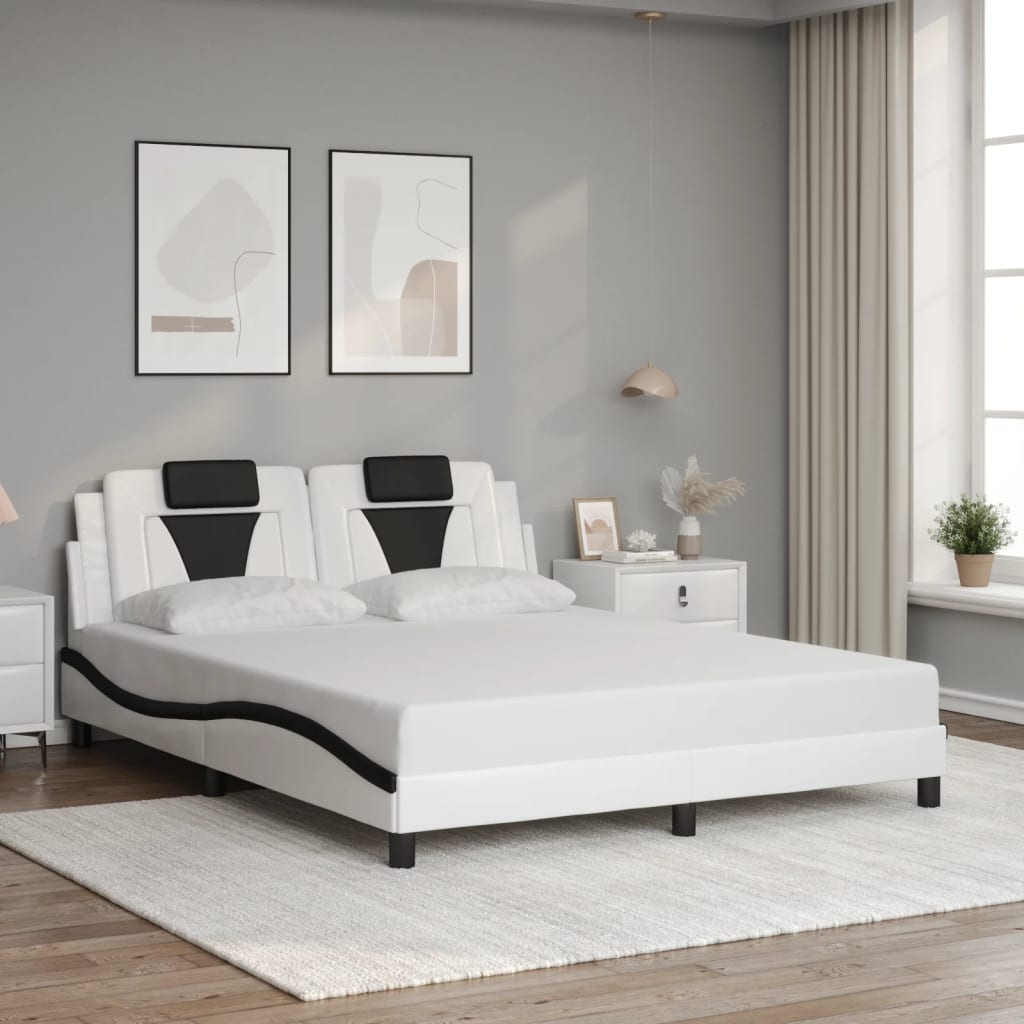 Rám Postele S Čelem Bílý A Černý 160 X 200 Cm Umělá Kůže