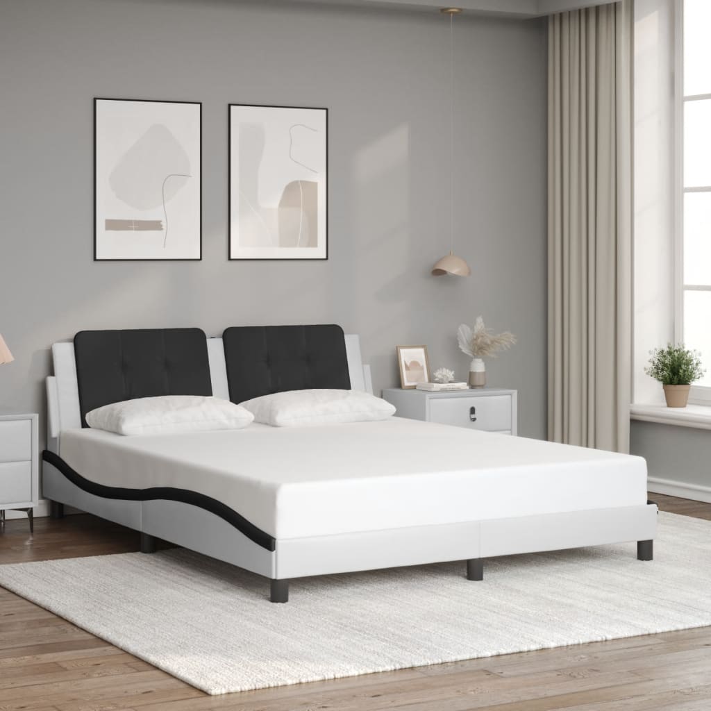 Rám Postele S Čelem Bílý A Černý 160 X 200 Cm Umělá Kůže