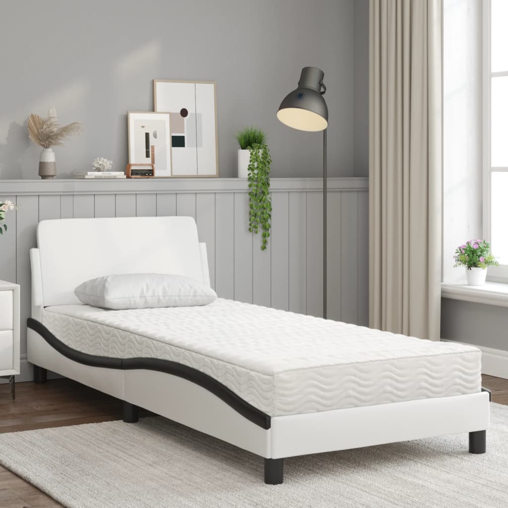 Postel S Matrací Dover Bílá A Černá 80 X 200 Cm Umělá Kůže