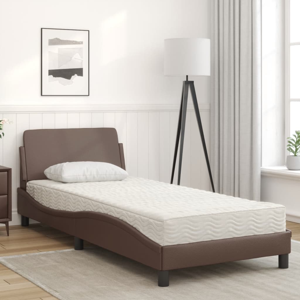 Postel S Matrací Dover Hnědá 90 X 190 Cm Umělá Kůže