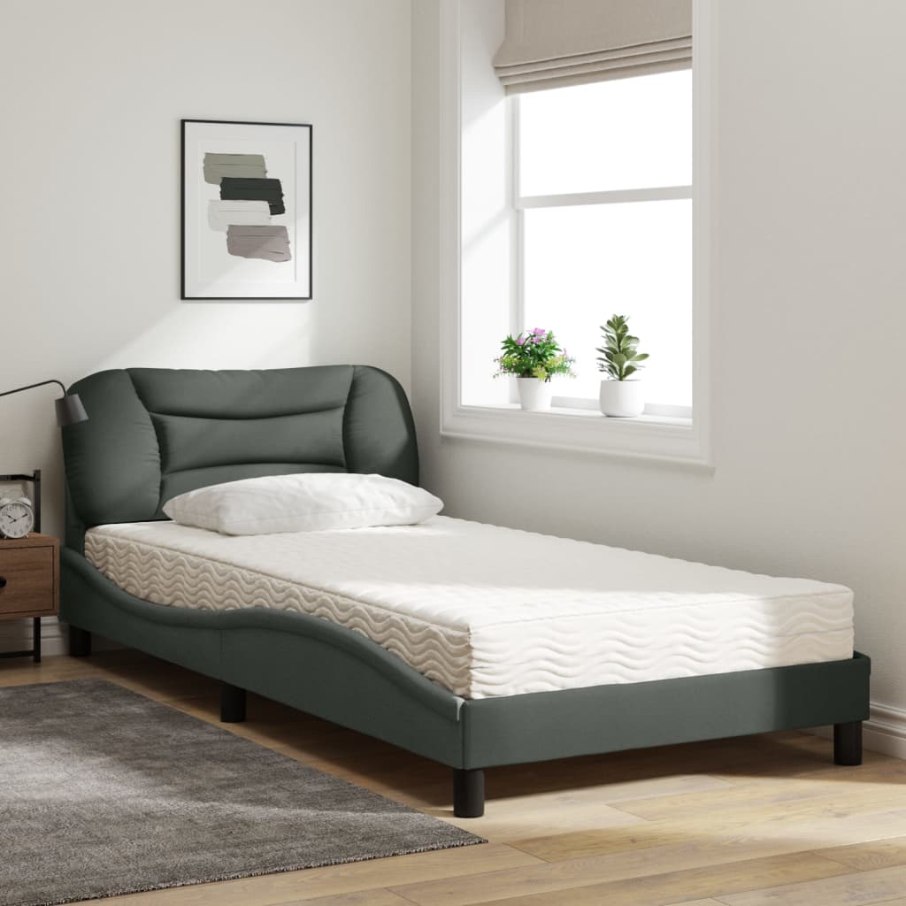 Postel S Matrací Hvar Tmavě Šedá 100 X 200 Cm Textil