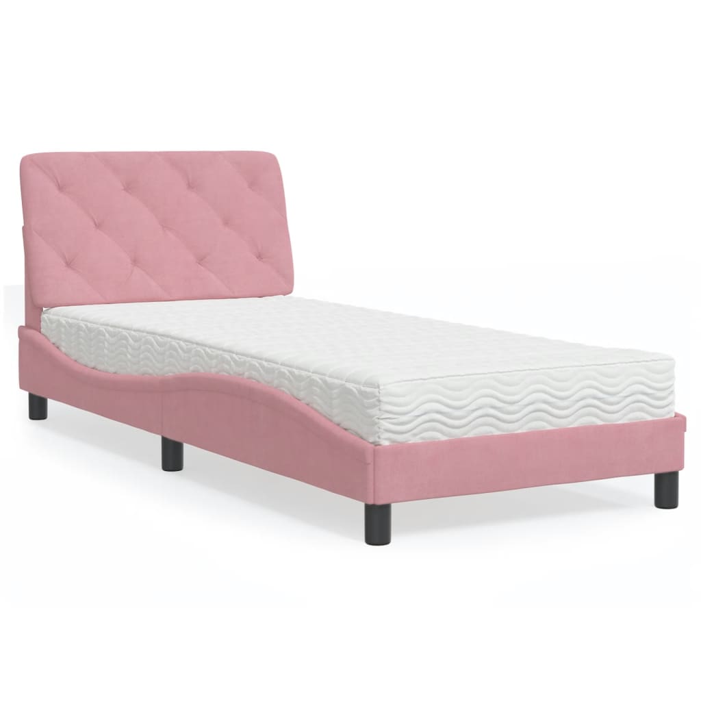 Postel S Matrací Růžová 80 X 200 Cm Samet