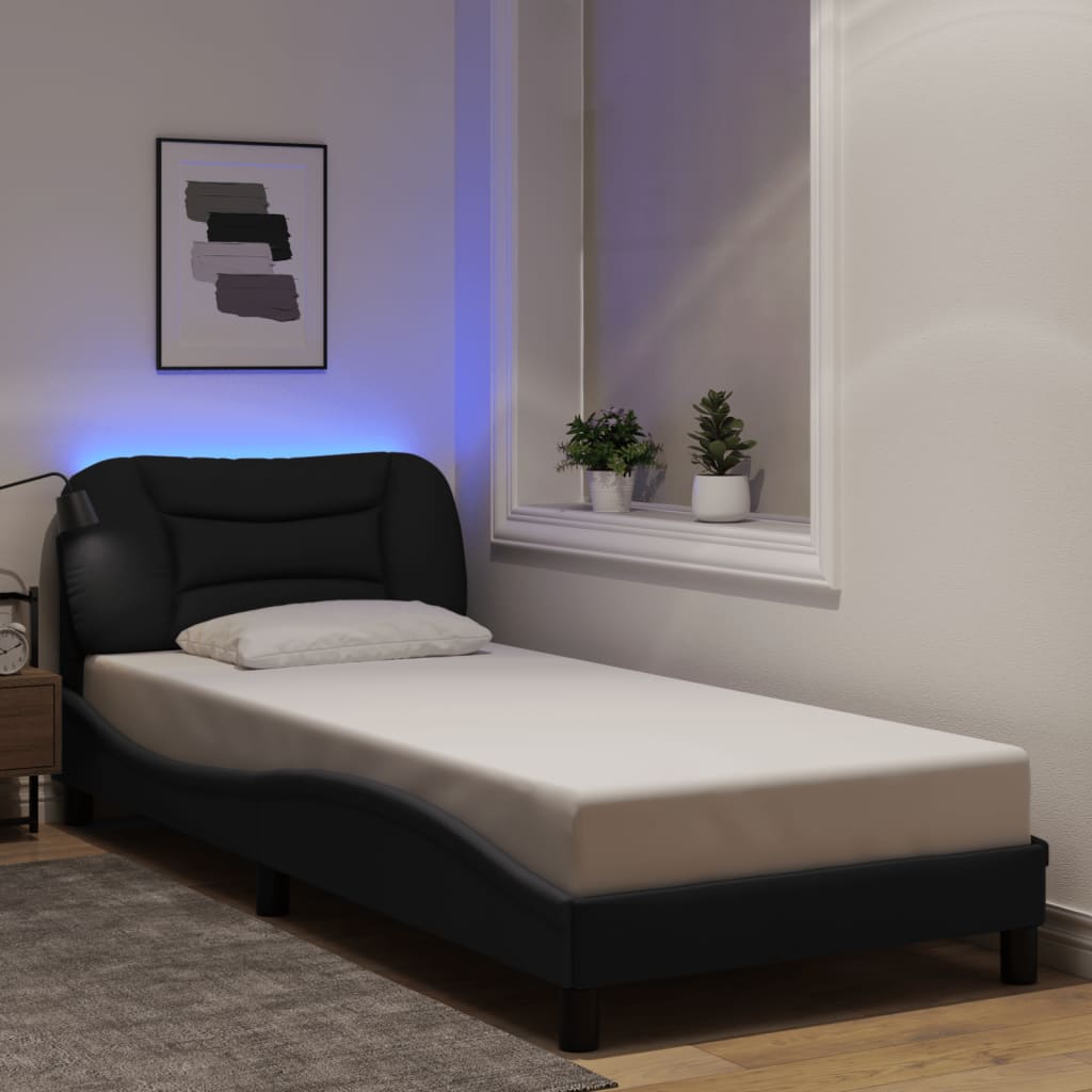 Rám Postele S Led Bez Matrace Hvar Černý 80X200 Cm Látka
