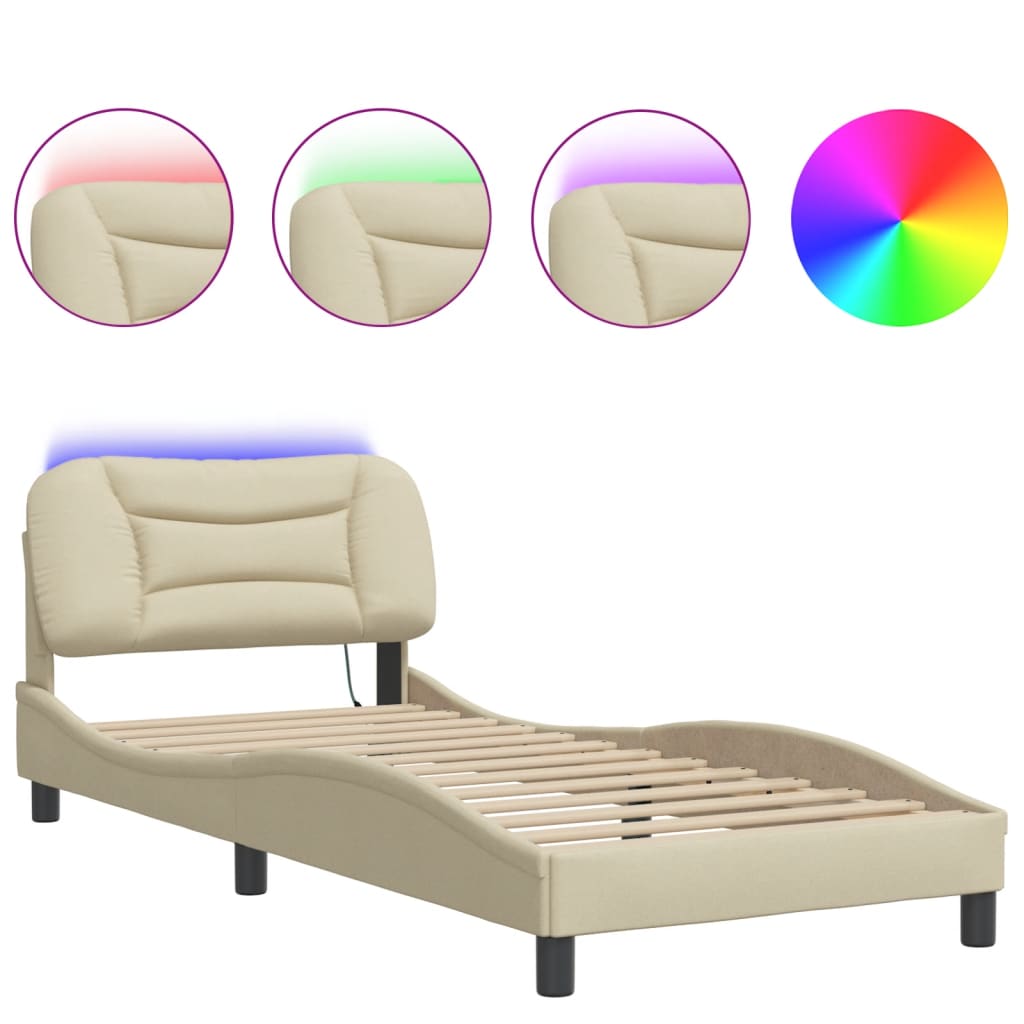 Rám Postele S Led Bez Matrace Hvar Cream 80X200 Cm Látka