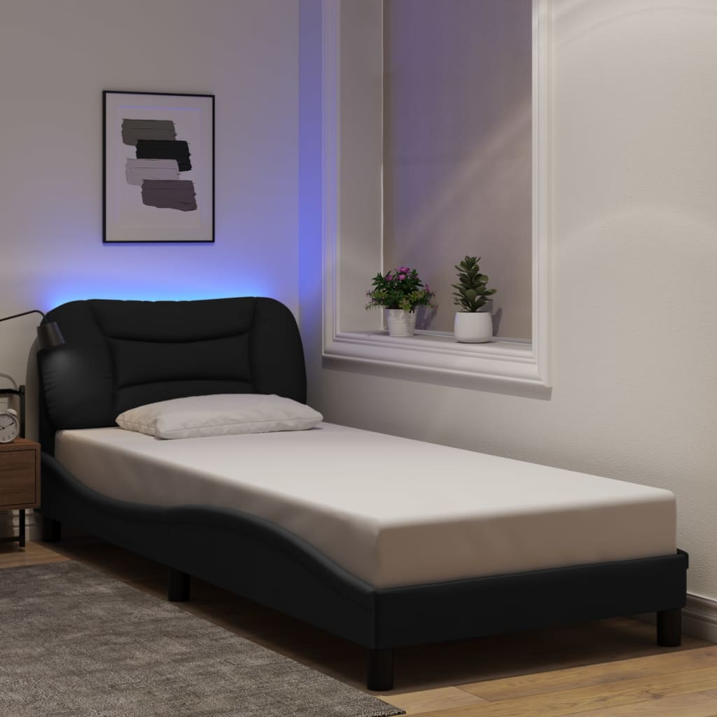 Rám Postele S Led Bez Matrace Hvar Černý 90X190 Cm Látka