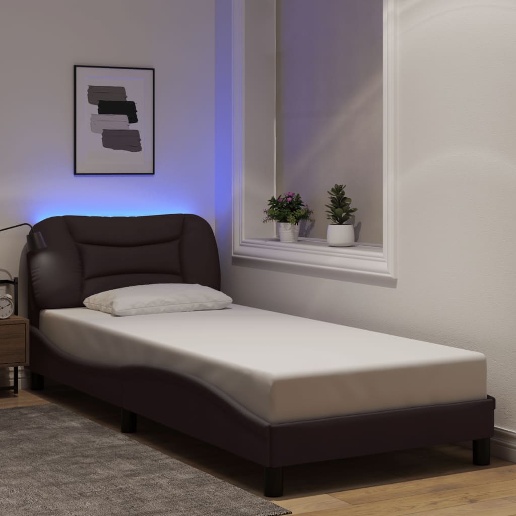 Rám Postele S Led Bez Matrace Hvar Tmavě Hnědý 90 X 190 Cm Textil