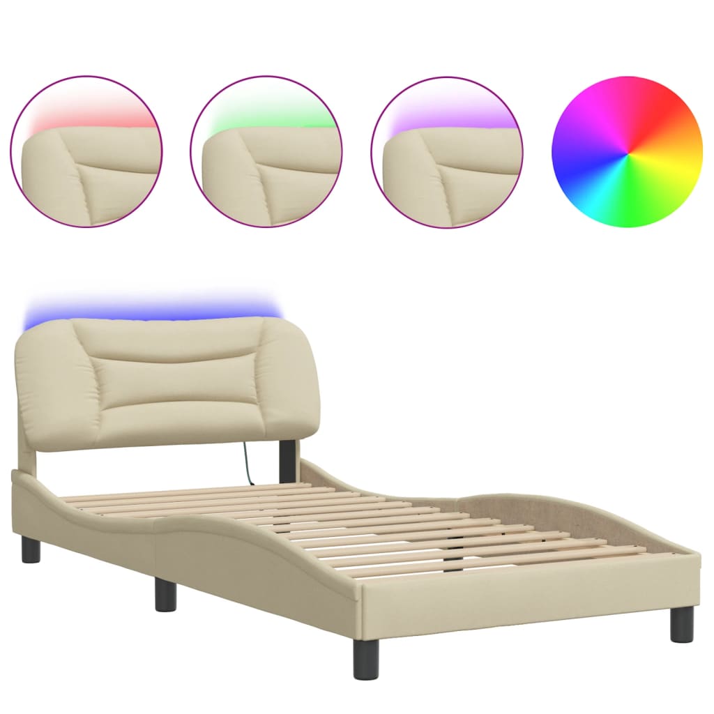 Rám Postele S Led Bez Matrace Hvar Cream 100X200 Cm Látka