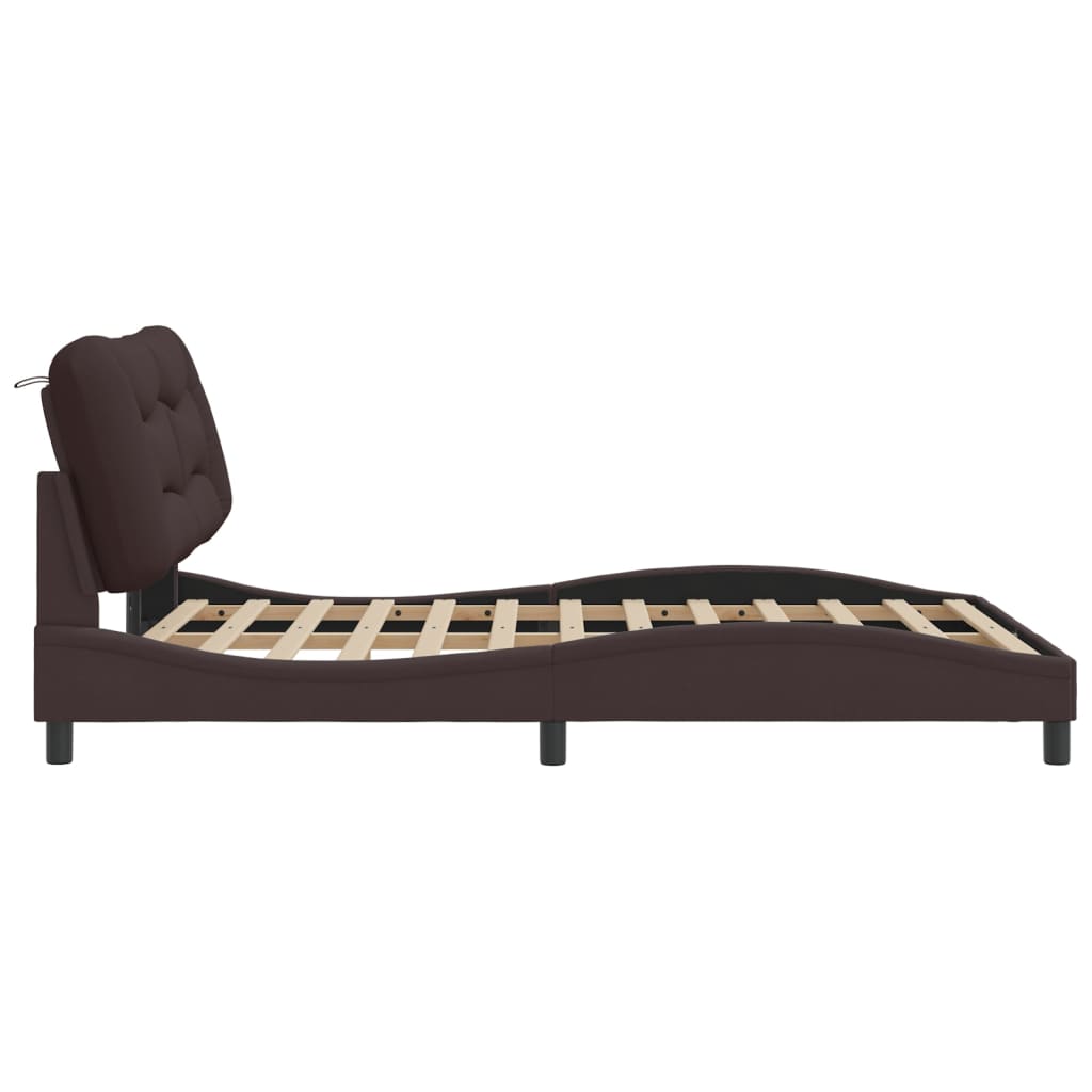 Rám Postele S Led Bez Matrace Hvar Tmavě Hnědá 140X190 Cm Látka