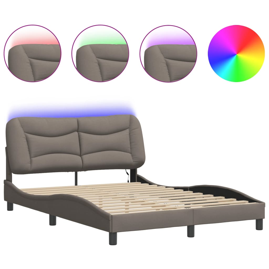 Rám Postele S Led Bez Matrace Hvar Taupe 140X190 Cm Látka