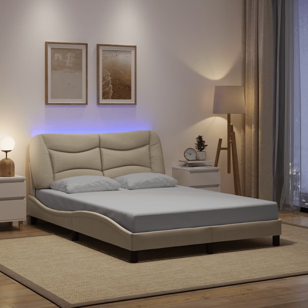 Rám Postele S Led Bez Matrace Hvar Cream 140X200 Cm Látka