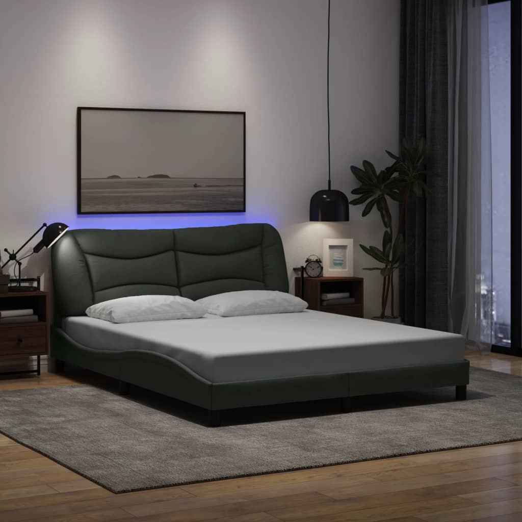 Rám Postele S Led Bez Matrace Hvar Tmavě Šedá 160X200 Cm Látka