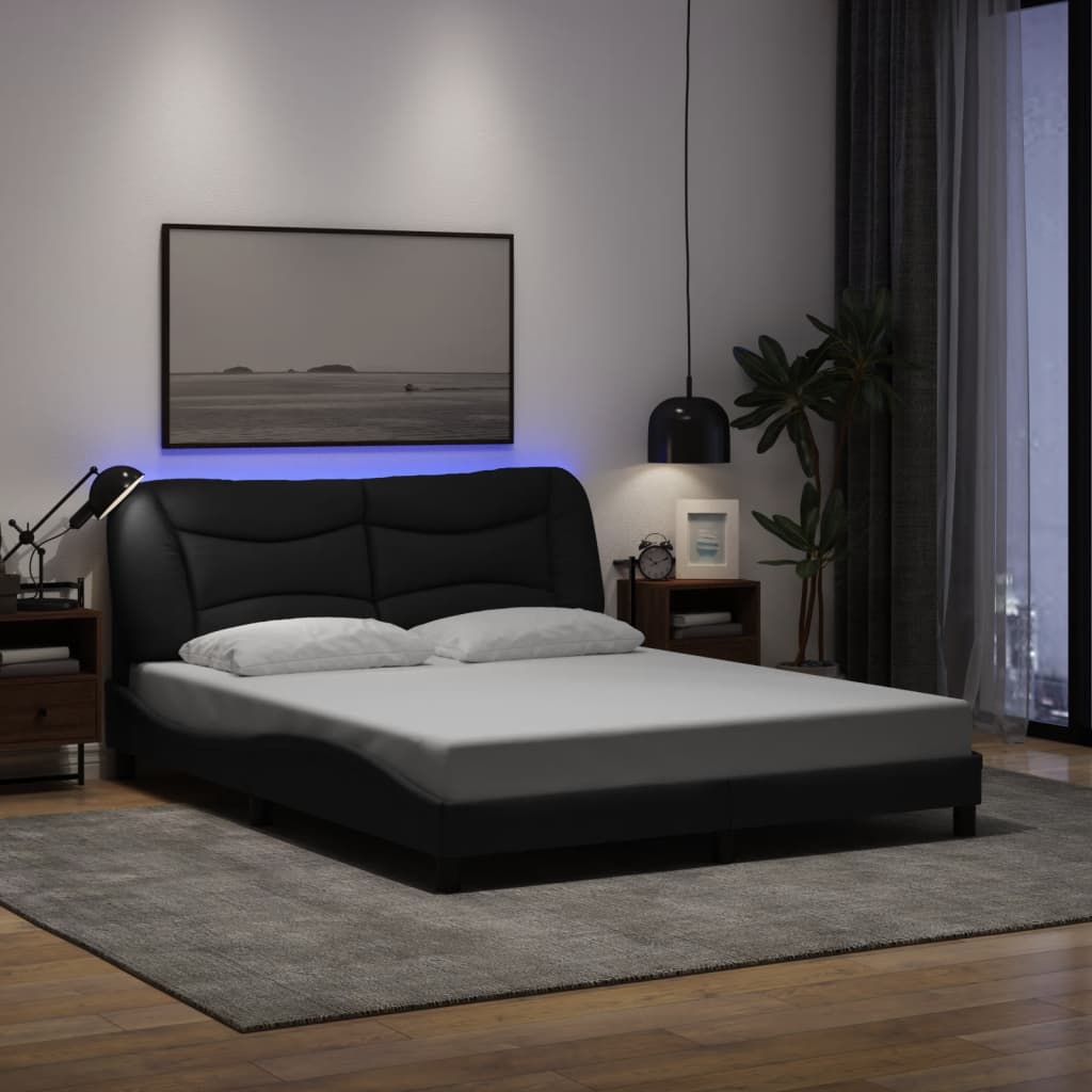 Rám Postele S Led Bez Matrace Hvar Černý 160X200 Cm Látka