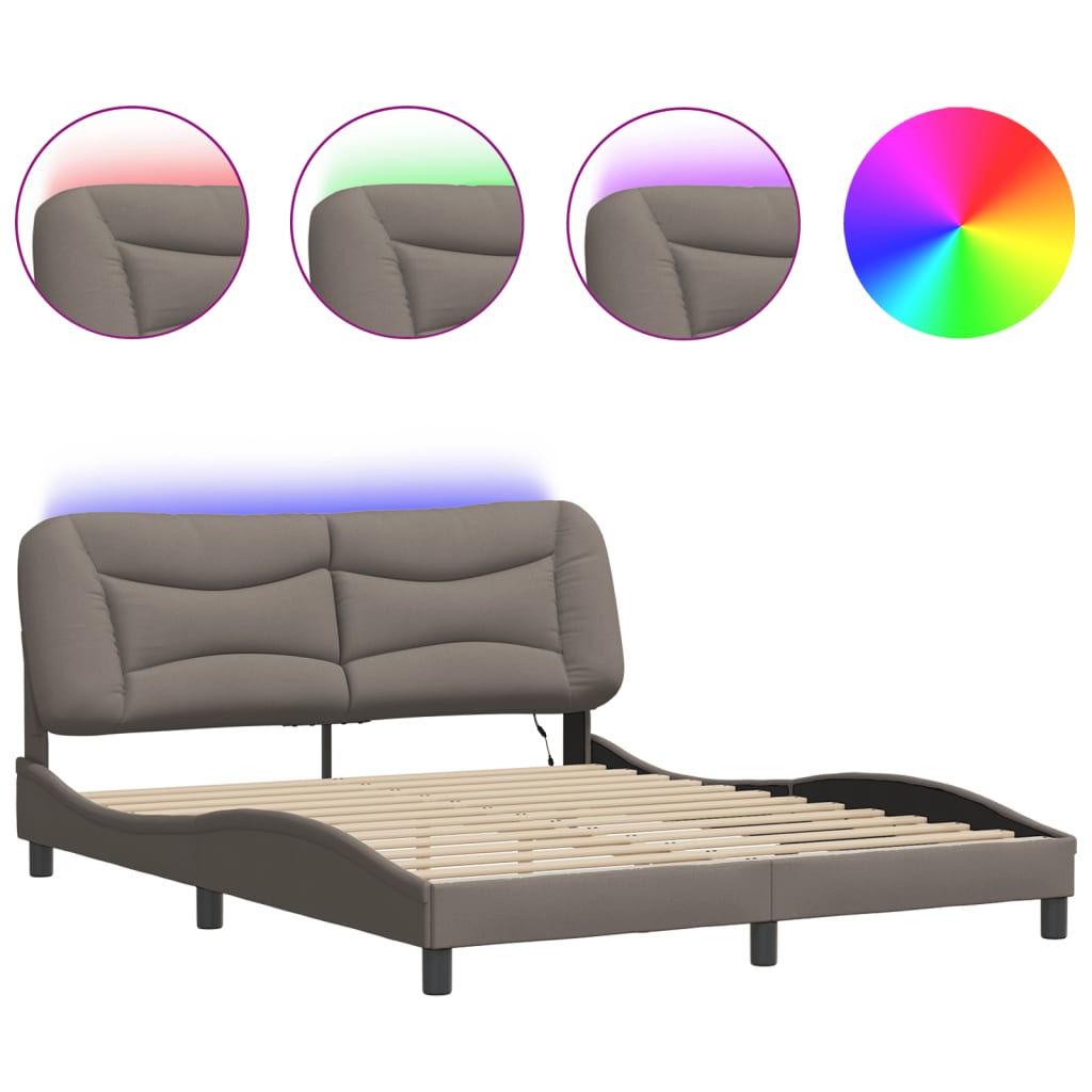 Rám Postele S Led Bez Matrace Hvar Taupe 160X200 Cm Látka