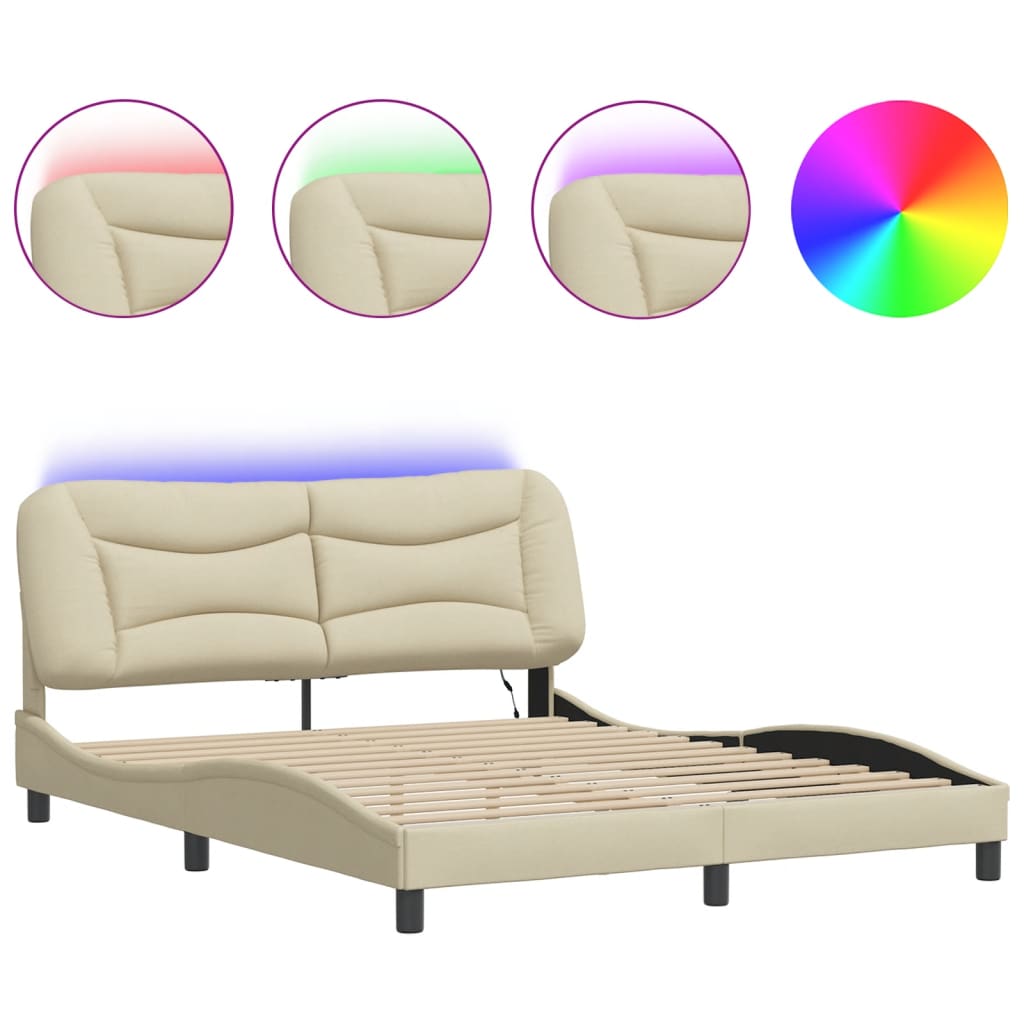 Rám Postele S Led Bez Matrace Hvar Cream 160X200 Cm Látka