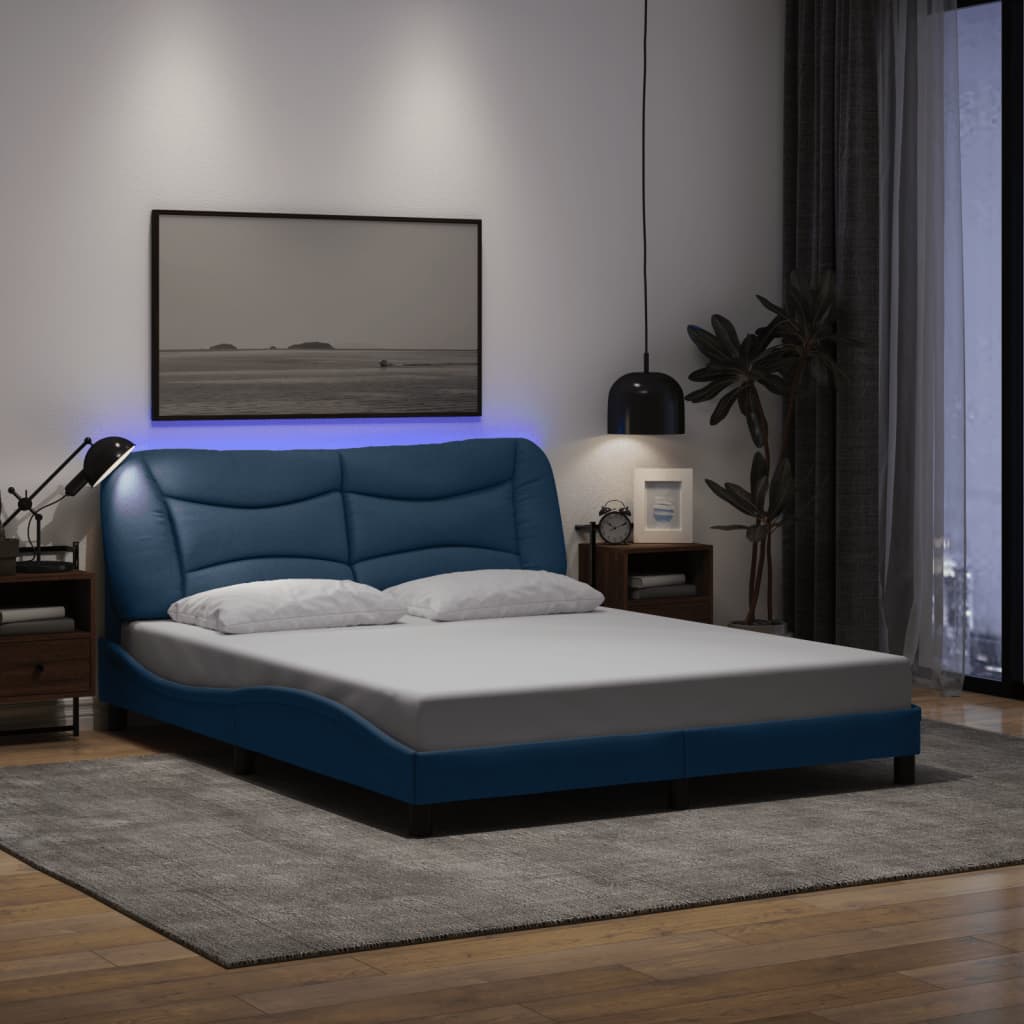 Rám Postele S Led Bez Matrace Hvar Modrý 160 X 200 Cm Textil