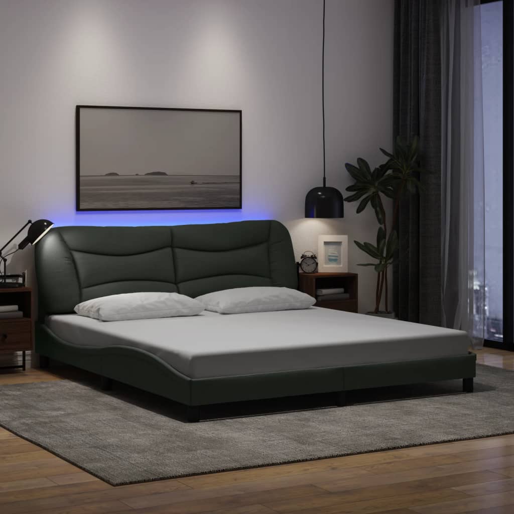 Rám Postele S Led Bez Matrace Hvar Tmavě Šedá 180X200 Cm Látka