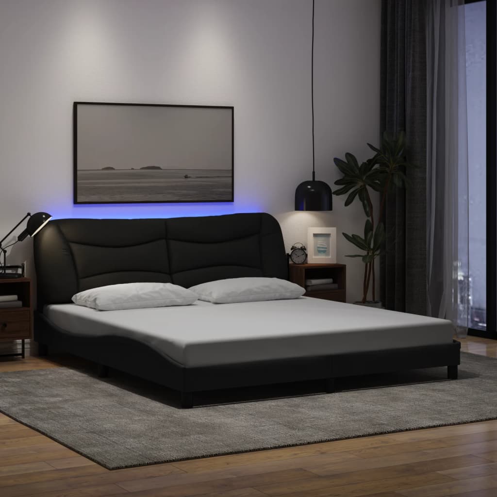 Rám Postele S Led Bez Matrace Hvar Černý 180X200 Cm Látka