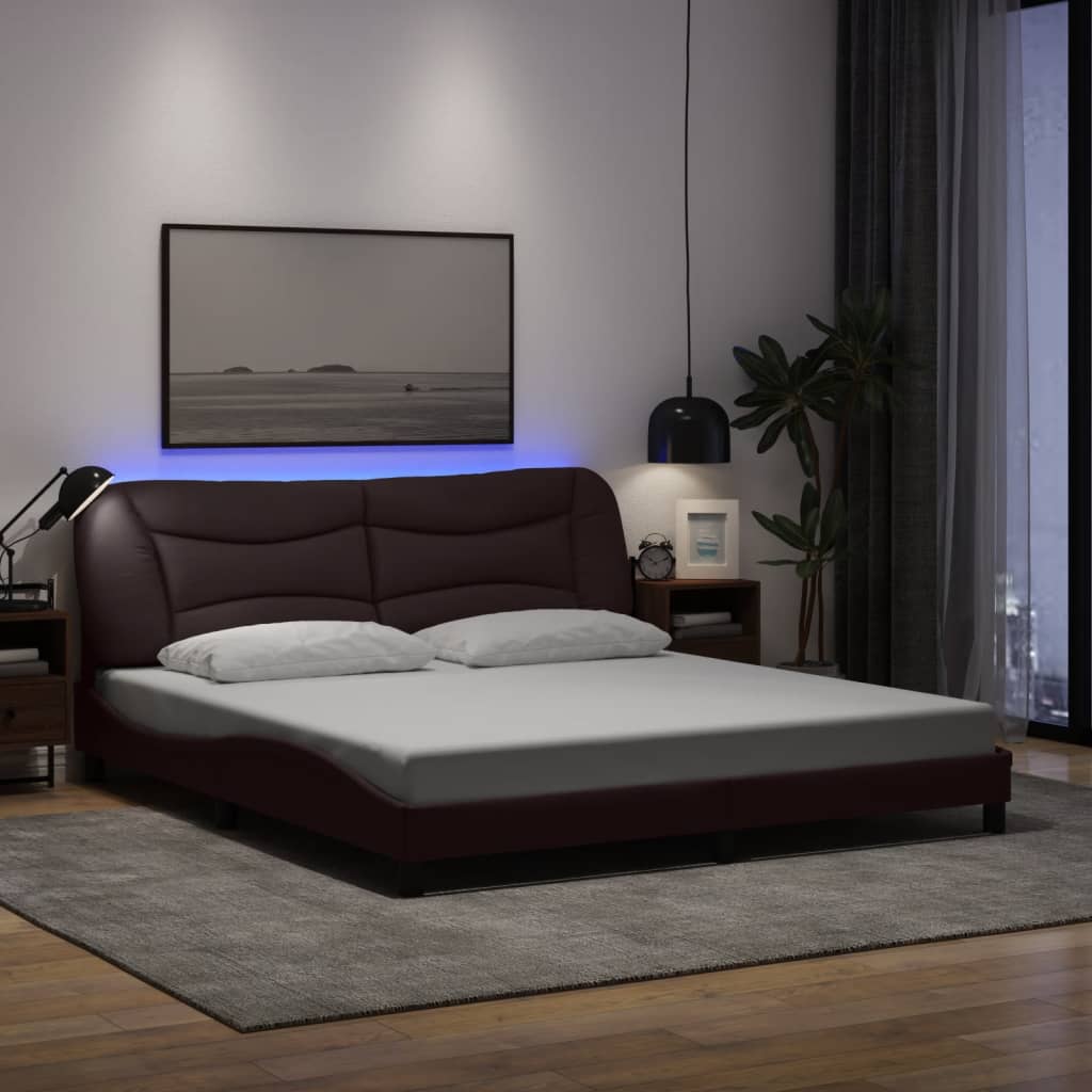 Rám Postele S Led Bez Matrace Hvar Tmavě Hnědá 180X200 Cm Látka