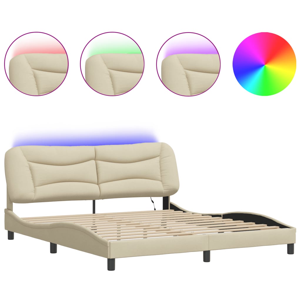 Rám Postele S Led Bez Matrace Hvar Cream 180X200 Cm Látka