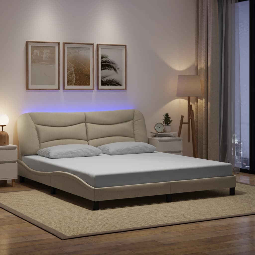 Rám Postele S Led Bez Matrace Hvar Cream 180X200 Cm Látka